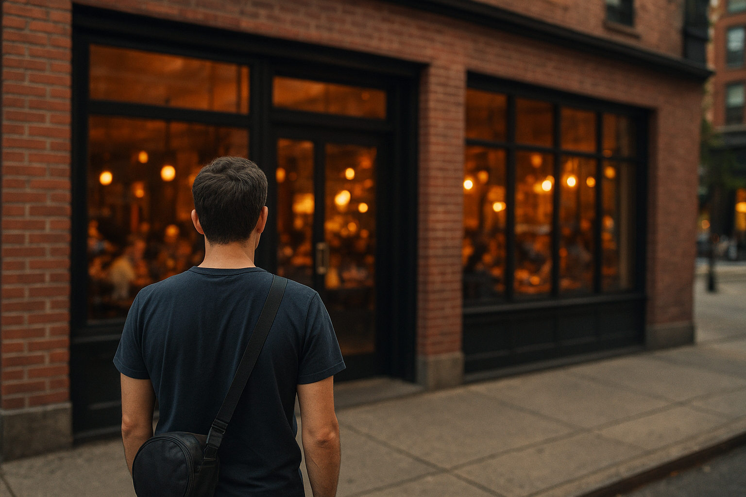 Restaurant manager reviewing schedule while kitchen staff work during busy service