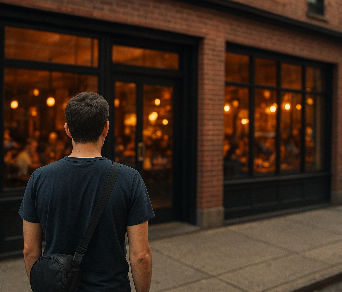 Restaurant manager reviewing schedule while kitchen staff work during busy service