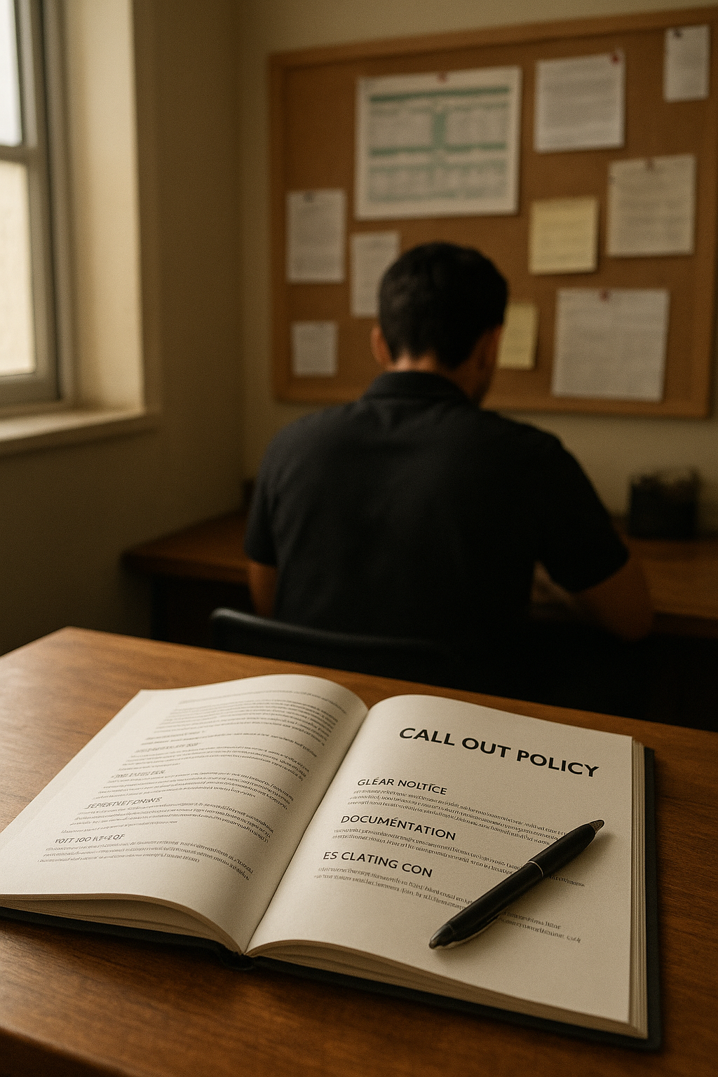Restaurant manager reviewing staff schedule while cook speaks in kitchen office