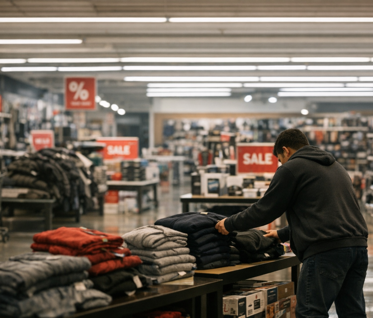 Retail manager reviewing schedules on tablet before store opening rush