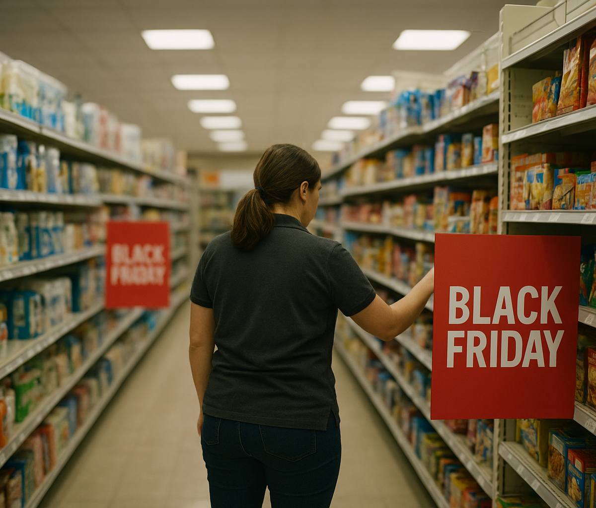 Retail manager reviewing schedules on tablet before store opening rush