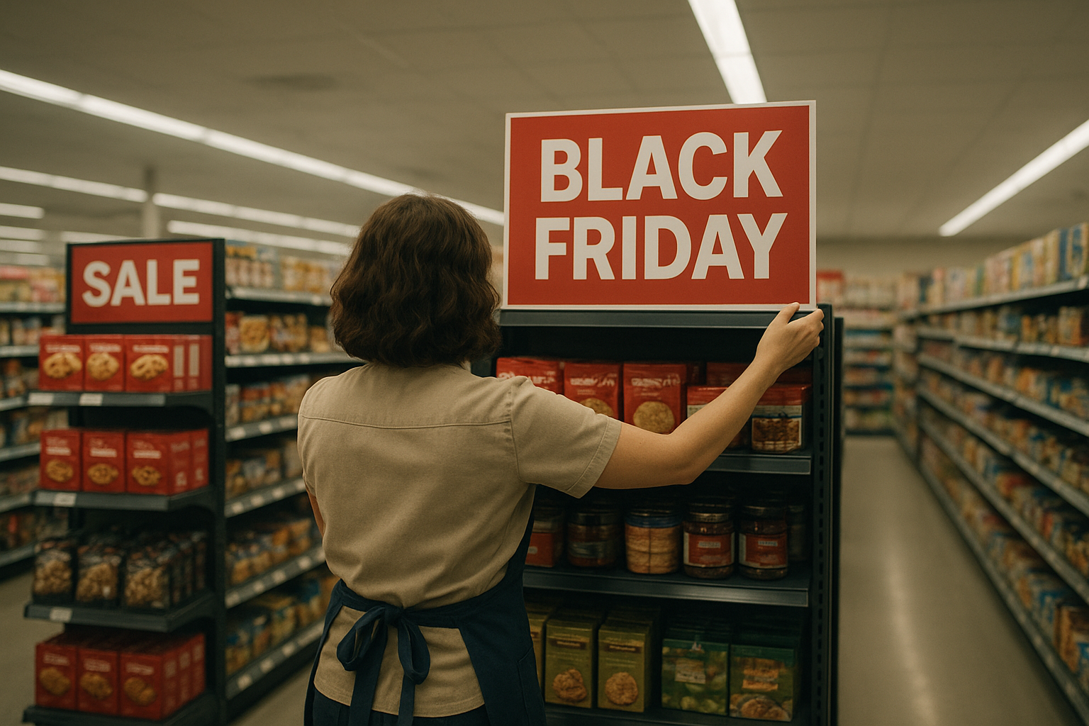 Retail manager reviewing staffing schedule before store opening on Black Friday