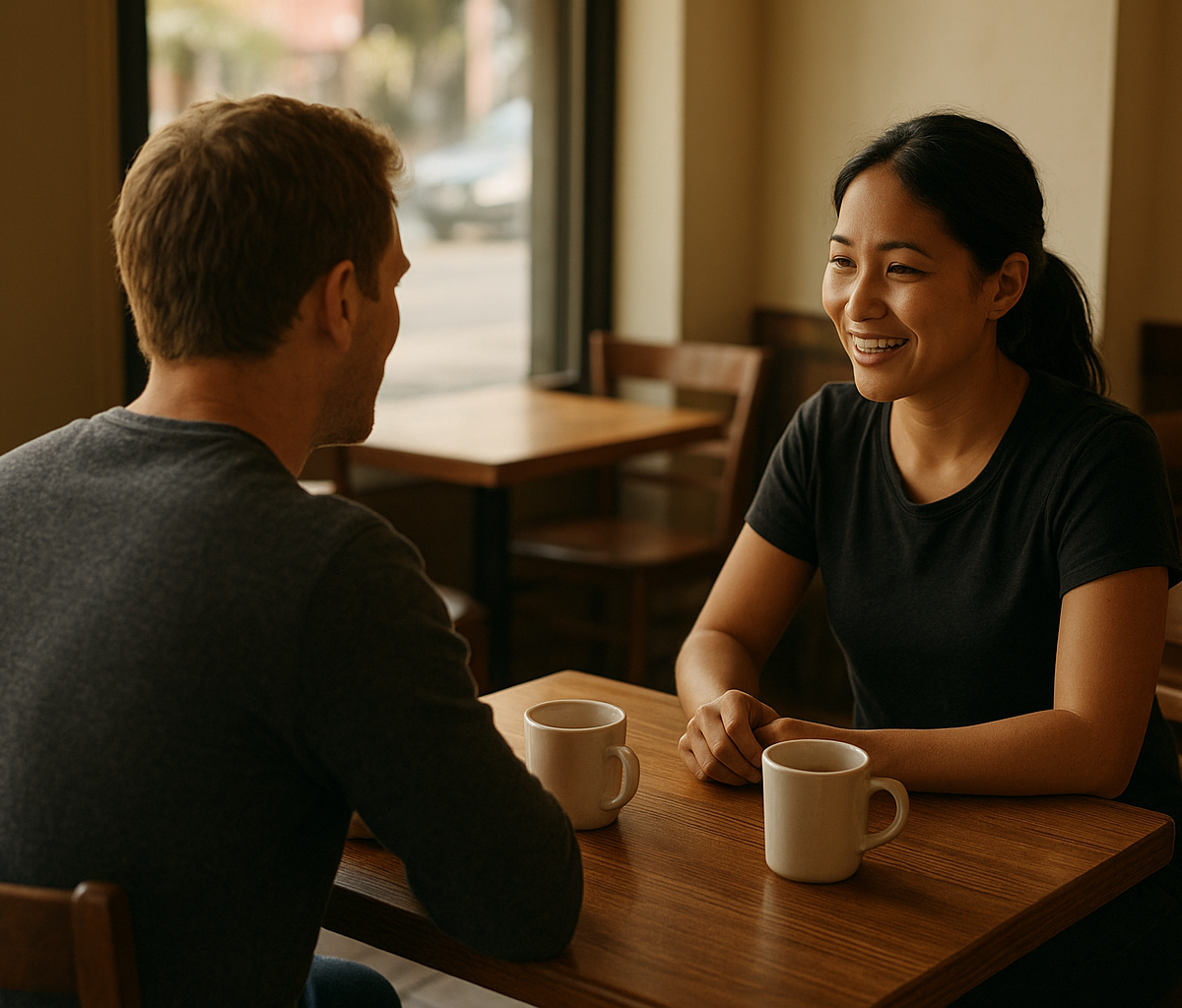 Restaurant manager reviewing staff schedule with servers before opening shift