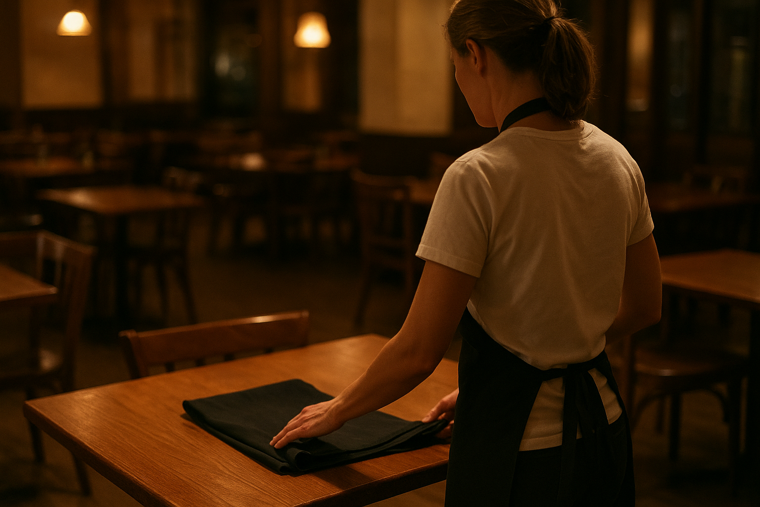Restaurant manager speaking with tired line cook before dinner service